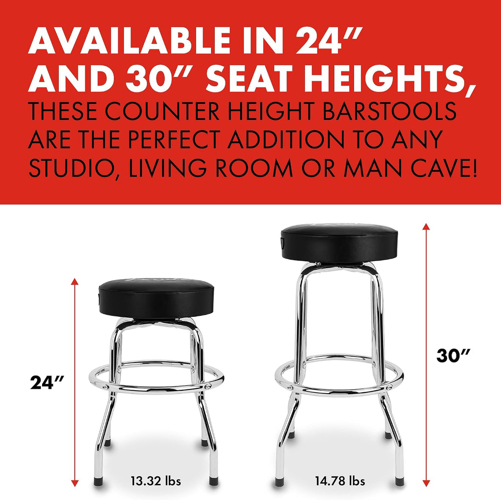 Fender Spaghetti Logo Swivel Barstool with Guitar Picks Pouch, Great Gifts for Dad, with 1 Year Limited Warranty, Simple Assembly, Black/Black, 30'