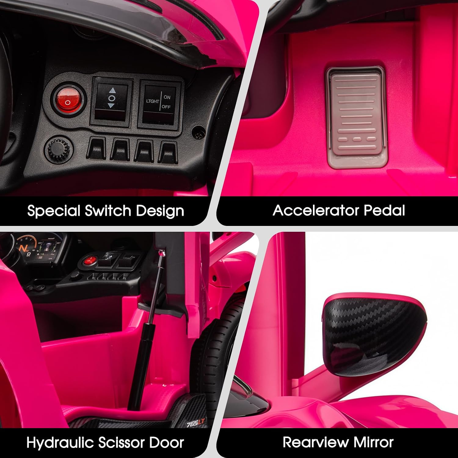 Kids Ride-on Car Licensed McLaren765LT for 3-6Years Old, Electric car 12V Battery Powered Electric Vehicle, w/Parent Remote, Music Player, LED Lights, Smooth Start, 3 Speeds, Pink