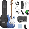LEKATO Electric Guitar Kit Beginner 39 Inch Full Size Solid Body Guitar HSS for Starter Roasted Maple Neck Fretboard Stainless Steel Frets, 5W Mini Amp, Bag, Tuner, Capo, Strap, String, Picks- Blue