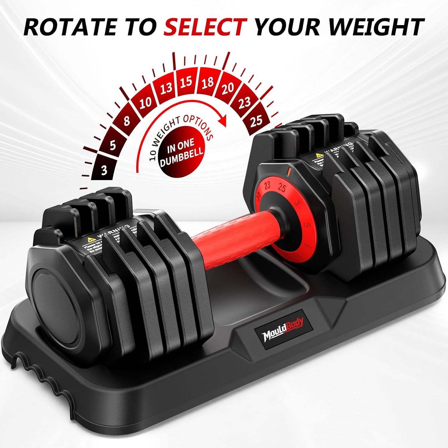 Adjustable Dumbbell Set Pair 25 lb or 50 lb, Adjustable Dumbbells 10-in-1 Free Weight Set, 1-Second Dial Weight Adjustment,Space-Saving Design with Storage Base, Home Gym Strength Training Equipment