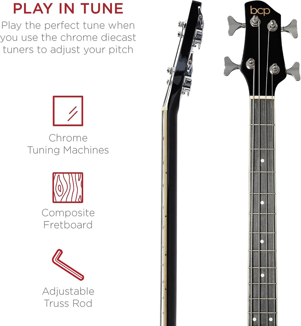 Best Choice Products Acoustic Electric Bass Guitar, Full Size 4 String, Fretted Bass Guitar w/Padded Gig Bag - Vintage Sunburst