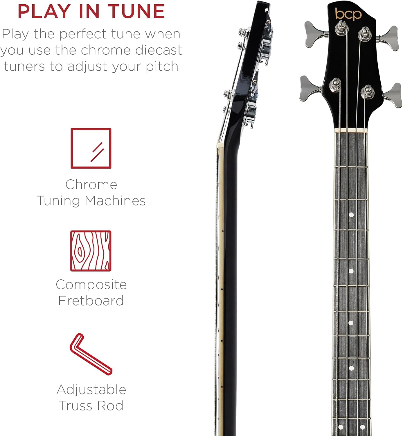 Best Choice Products Acoustic Electric Bass Guitar, Full Size 4 String, Fretted Bass Guitar w/Padded Gig Bag - Vintage Sunburst
