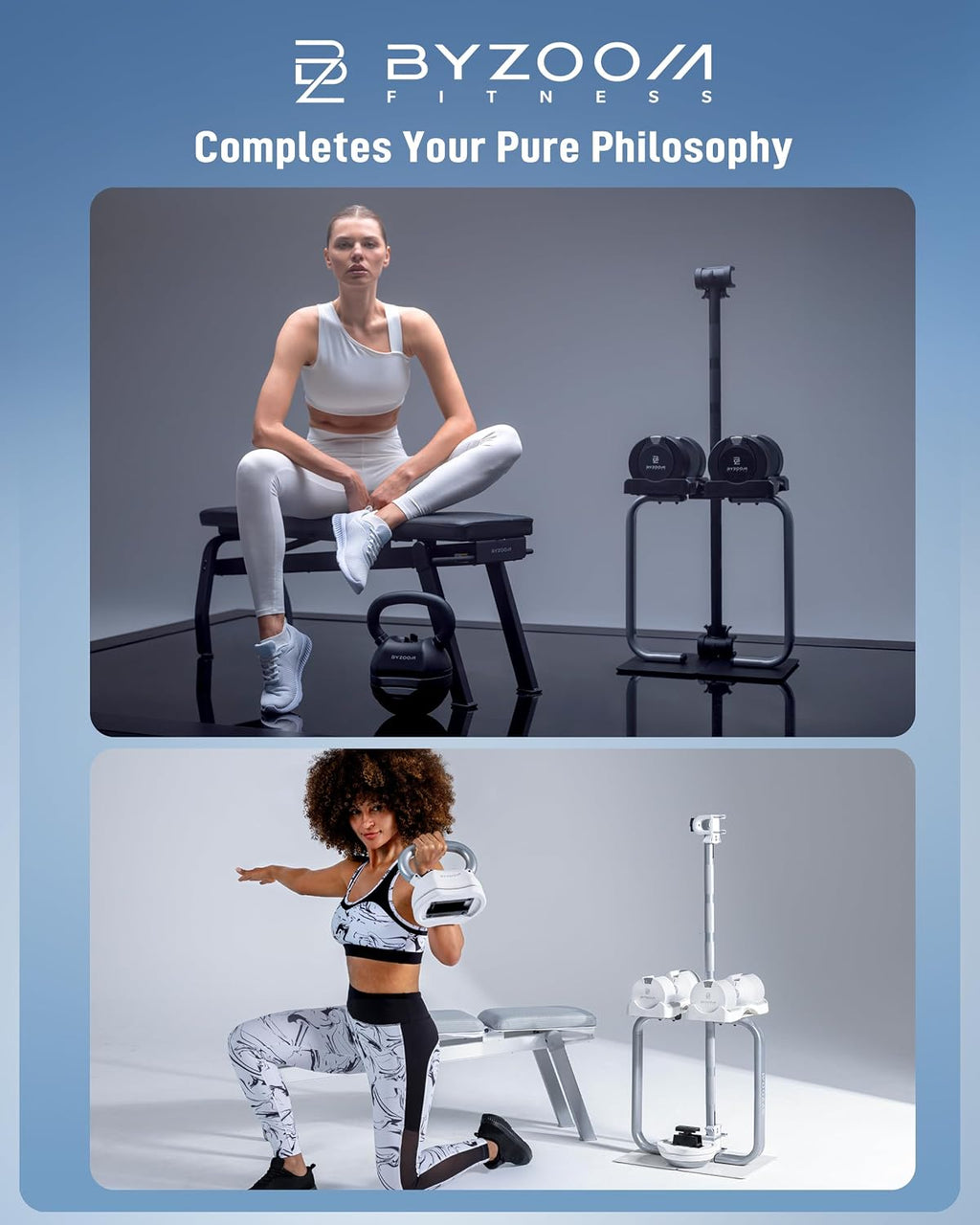 BYZOOM FITNESS Pure Series Adjustable Dumbbell 25LB Set of 2 + Adjustabel Bench Bundle Set for Home Gym