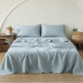 Simple&Opulence 100% Linen Sheet Set with Embroidery Washed - 4 Pieces (1 Flat Sheet & 1 Fitted Sheet & 2 Pillowcases) Natural Flax Soft Bedding Breathable Farmhouse - Dusty Blue, Full Size