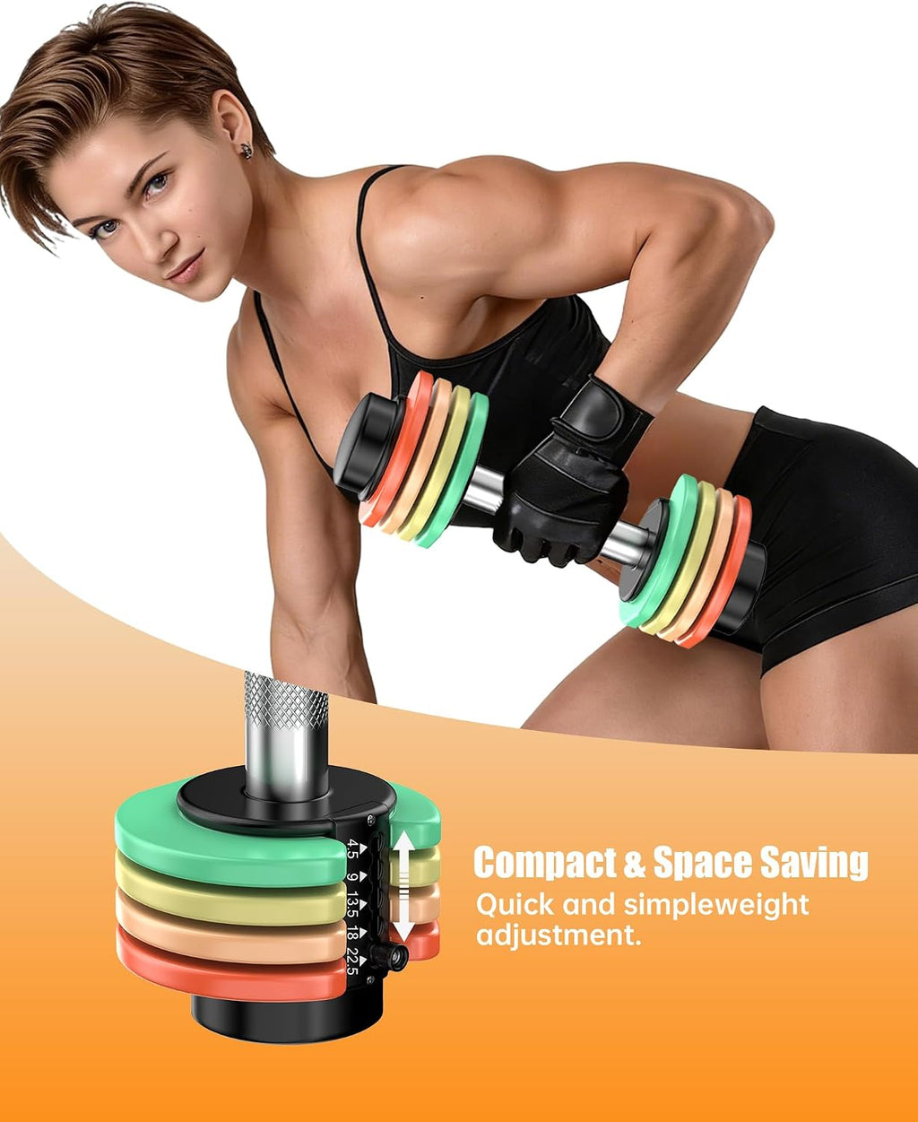 Uboway Adjustable Dumbbell Set, Pair 12.5LB/22.5LB, 5-IN-1 Free Weight Set with Rainbow-Colored Weight Plates & Anti-Slip Handle for Home Gym Strength Training, Compact Size for Women Men Full Body Home Workout