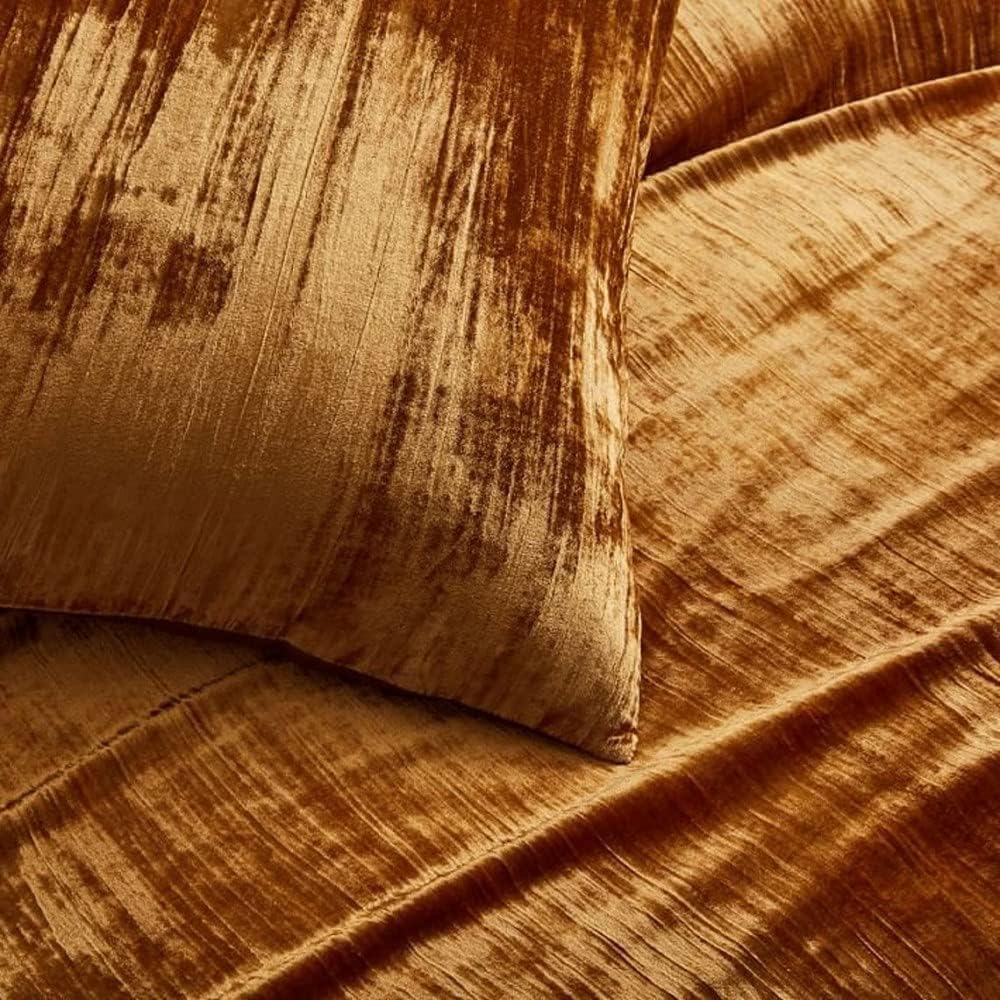 The Harry Creations 3 Pcs Set Solid Pattern Velvet Bedding Ultra Crushed Luxury Boho Donna Duvet Cover (Crush-Gold, Super King Plus 114 inches x 118 inches)