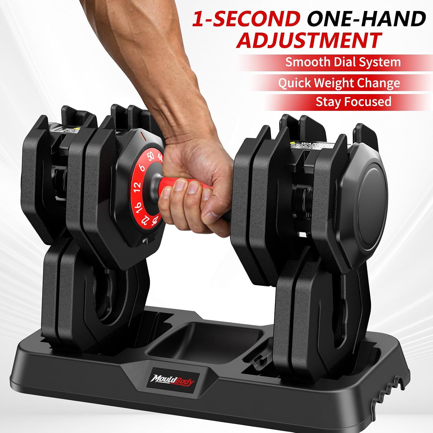 Adjustable Dumbbell Set Pair 25 lb or 50 lb, Adjustable Dumbbells 10-in-1 Free Weight Set, 1-Second Dial Weight Adjustment,Space-Saving Design with Storage Base, Home Gym Strength Training Equipment
