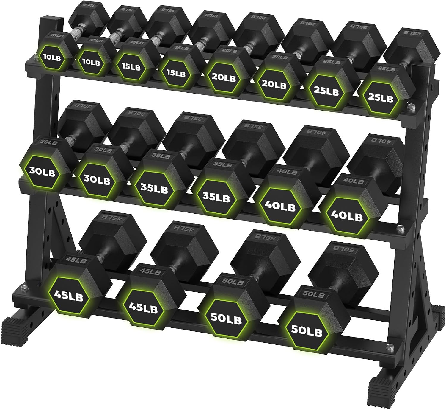 HANDBODE Hex Dumbbell Set with Rack, 300-840 lb Rubber Coated Fixed Weights Sets with Heavy Duty Storage Stand, Hexagon Shape, Multiple Weight Options Home Gym Equipment for Strength Training