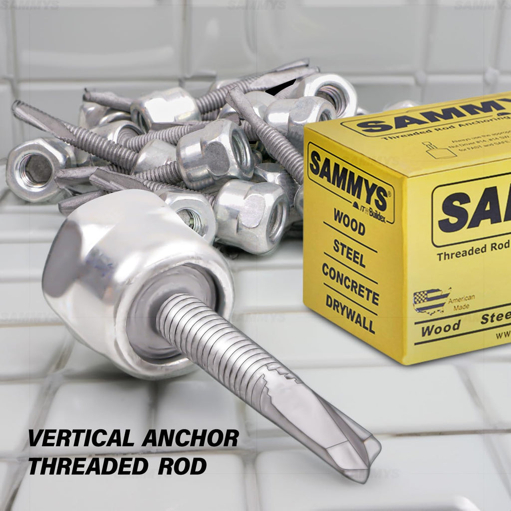 Everflow Sammys 8046957-100 TEK 50 3/8 Inch Screw Vertical Threaded Rod Anchor Designed for Steel Structure, Steel w/ Electro-Zinc, Corrosion Resistance, 12-24 x 1-1/2 Inch Screw Length (Pack of 100)