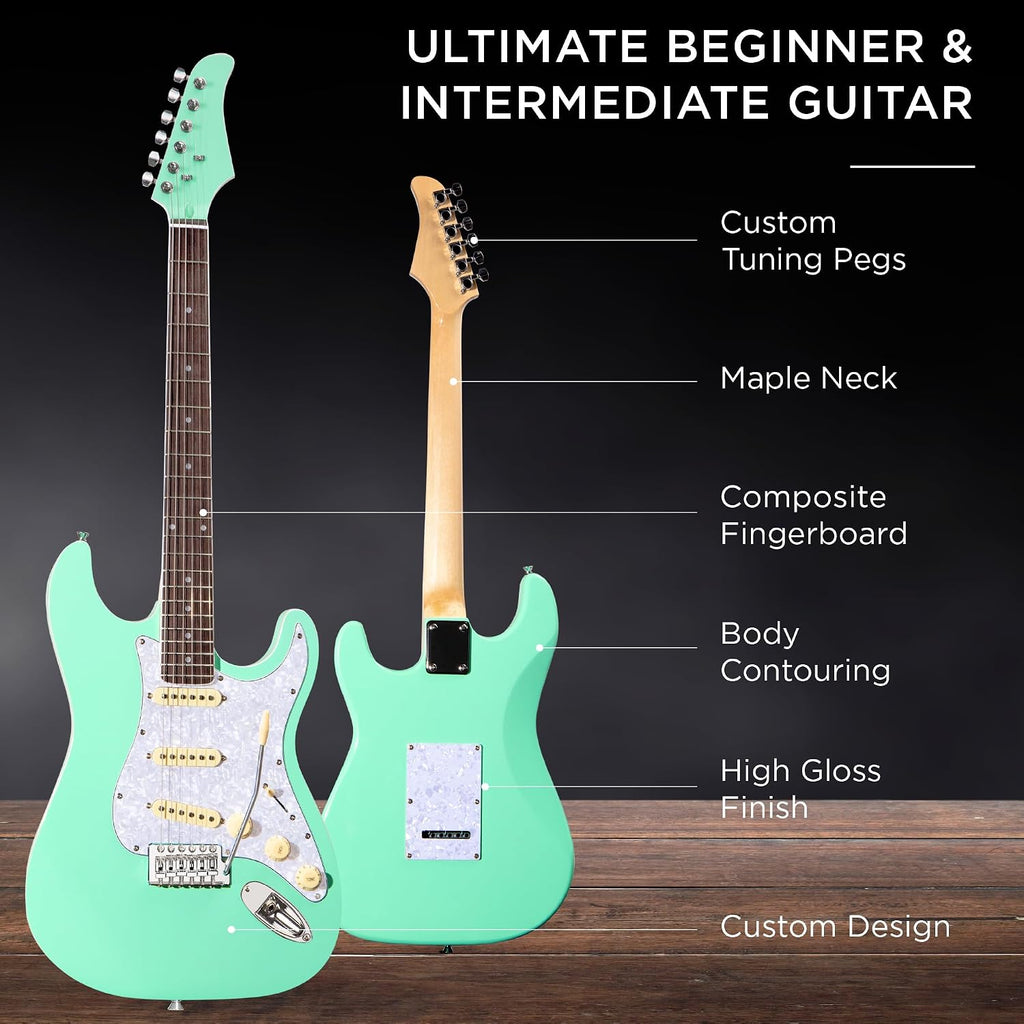 Best Choice Products 39in Full Size Beginner Electric Guitar Starter Kit w/Case, Strap, 10W Amp, Strings, Pick, Tremolo Bar - SoCal Green