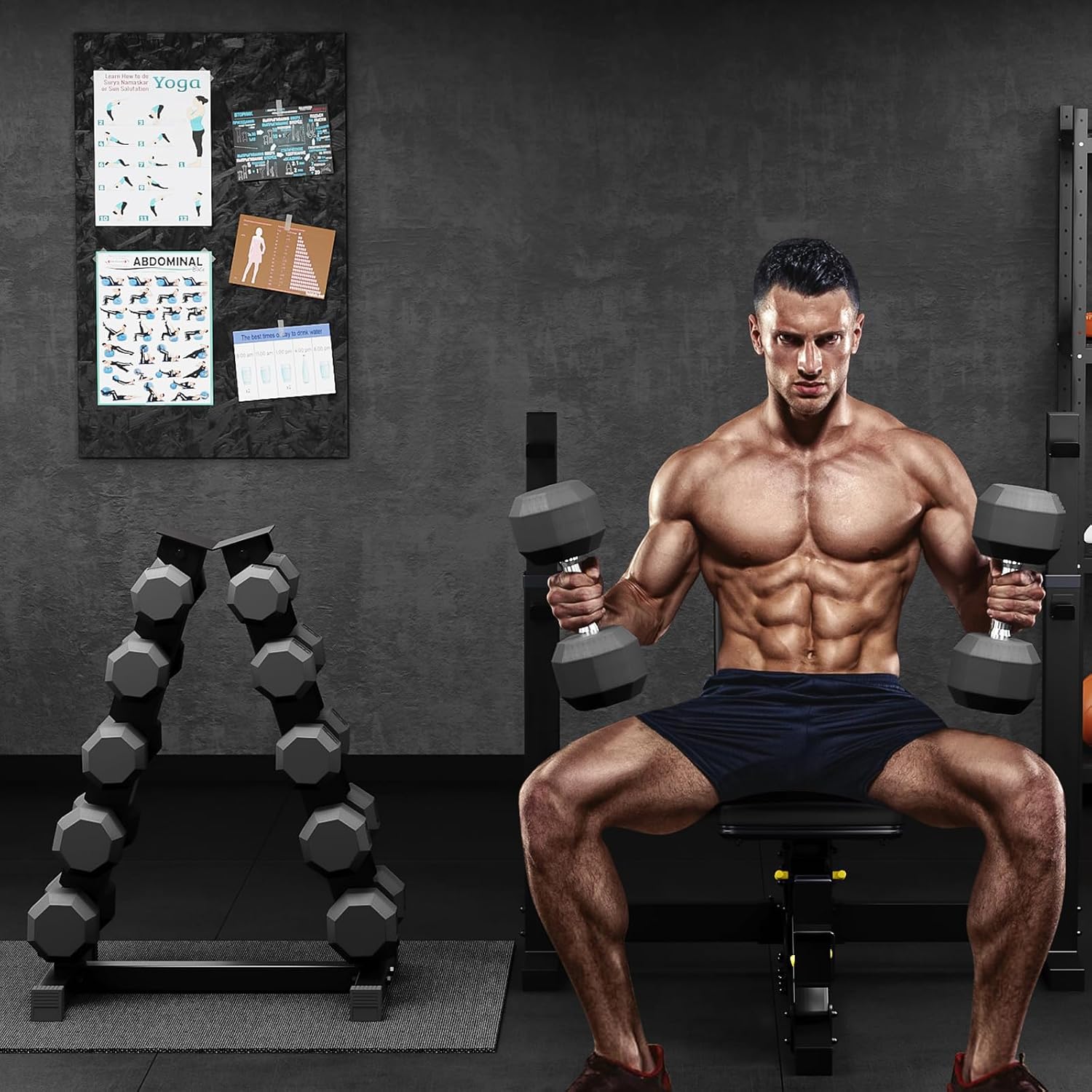 Hex Dumbbell Sets with Rack, 350LB (25-45Lb, 5 Pairs) Rubber Coated Dumbbell Weight Set and Storage Rack,Multiple Sizes Exercise & Fitness Dumbbells for Muscle Toning, Strength Building & Full Body Workout