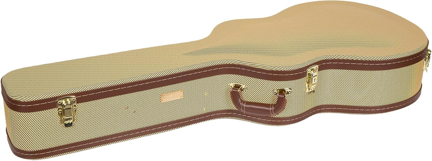 Crossrock Case - Hard-Shell Wooden Guitar Case - Fits 4/4 Classical Nylon String Guitars - Stainless Steel Latches, Sponge Lining, Metal Feet, Storage Space - Vinyl Tweed
