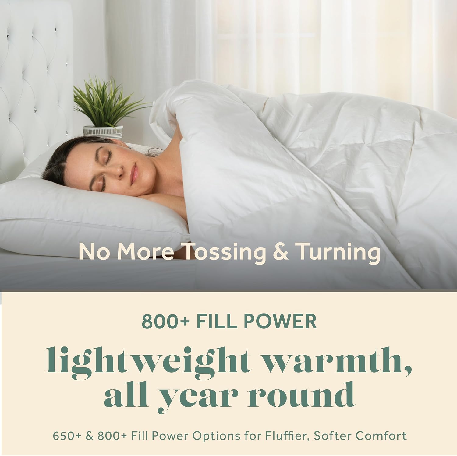 ComfyDown Goose Down White Comforter - Made in USA - 100% Egyptian Cotton 600 Thread Count Cover, 800+ Fill Power, Light Weight, All Season Washable Duvet Insert with Corner tabs - Queen