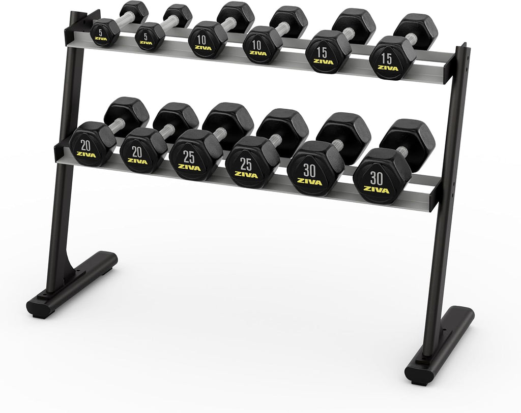 ZIVA Premium Hex Dumbbells – Commercial Grade Rubber Urethane Coated Free Weights for Strength Training, Weightlifting, Home Gym – Durable Steel Core – Sold in Pairs and Sets