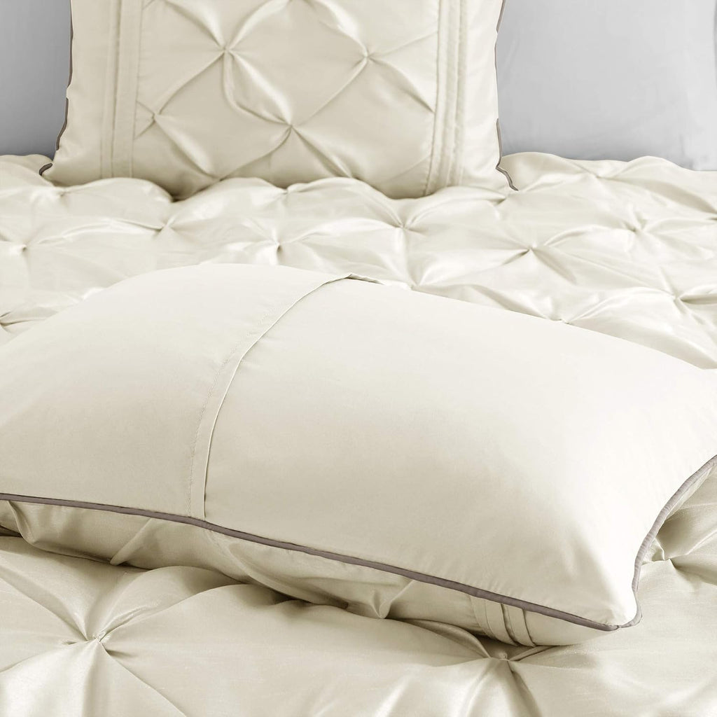 Madison Park Laurel Cozy Comforter Set - Traditional Tufted Faux Silk Design, All Season Down Alternative Bedding with Matching Shams, Decorative Pillow, Ivory King(104'x92') 7 Piece
