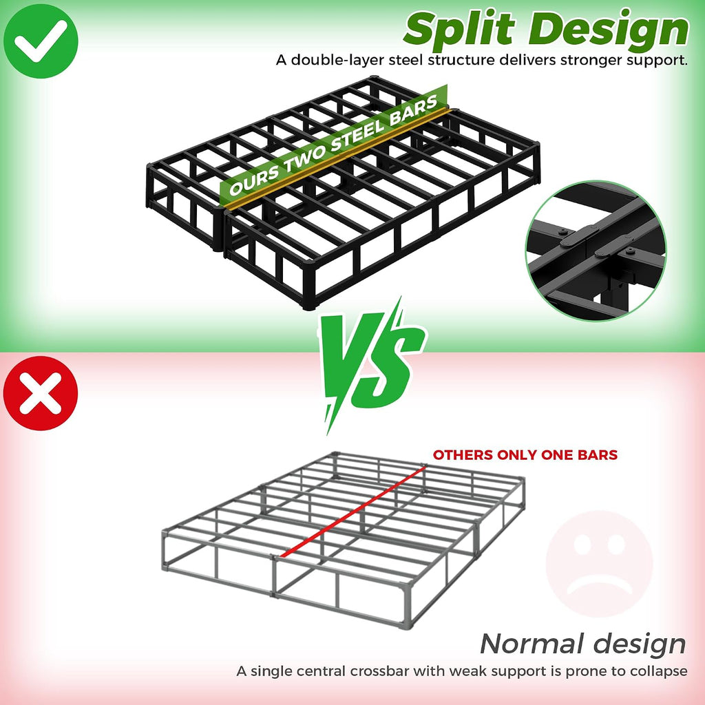 EMODA 7 Inch Split Queen Box Spring, 3500LBS Heavy Duty Metal Box Spring for Queen Bed Mattress Foundation with Fabric Cover, Noise-Free, Non Slip, Easy Assembly