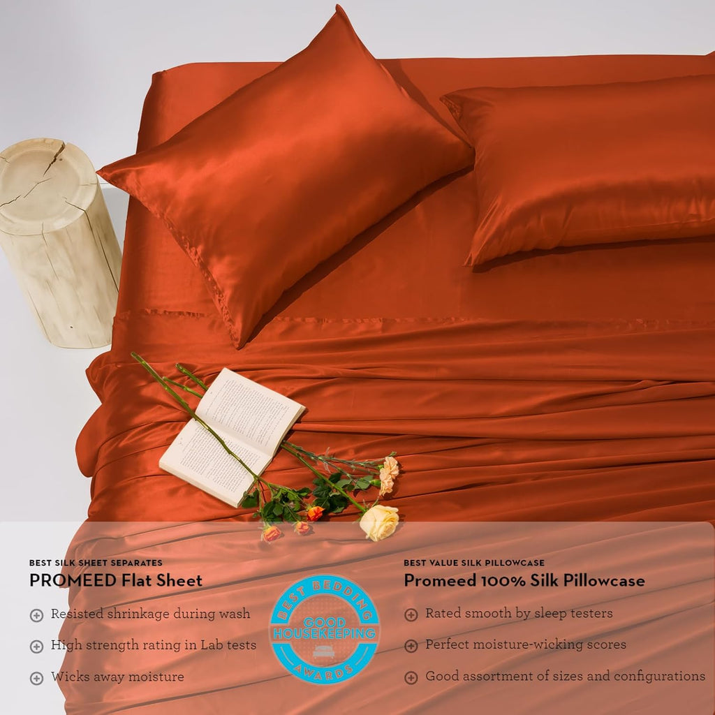 PROMEED 23 Momme Silk King Sheets Set - 4PCS, Upgraded 6A+ Mulberry Bedding with Fitted Sheet, Flat Sheet and Pillowcases (Dusk, King)