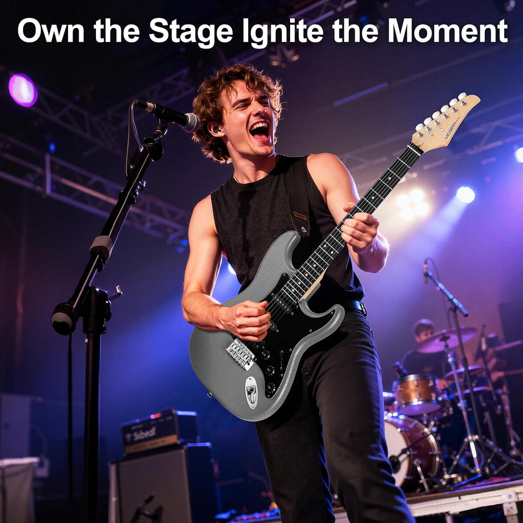 Mosen 39 Inch Electric Guitar with HSS Pickups & Single-Coil Tremolo System - with 5W Amp, Techwood Fingerboard, C-Shaped Satin Neck, All Accessories Included Gig Bag, Tuner, String, Capo, Strap