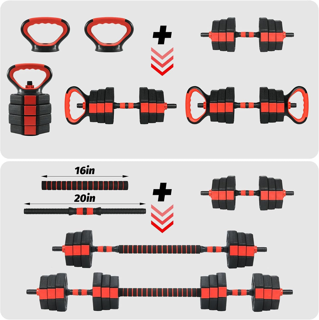TROPOW 88lbs Adjustable Dumbbells Set, 4 in1 Free Weight Dumbbell Set of 2 Used as Barbell,Kettlebells,Fitness Exercises for Home Gym Suitable Men/Women