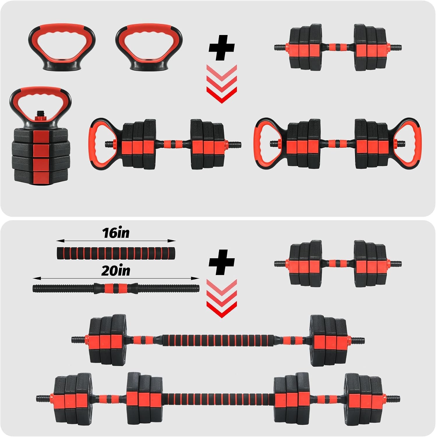 TROPOW 88lbs Adjustable Dumbbells Set, 4 in1 Free Weight Dumbbell Set of 2 Used as Barbell,Kettlebells,Fitness Exercises for Home Gym Suitable Men/Women