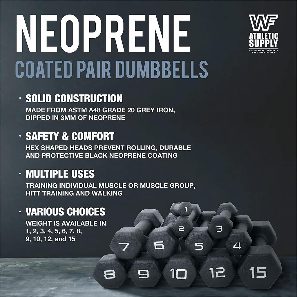 WF Athletic Supply Black Neoprene Dumbbell Set, Non-Slip & Hex Shape, Great for Muscle Toning, Strength Building & Weight Loss; Sizes, Dumbbells Only & w/Rack Options Available