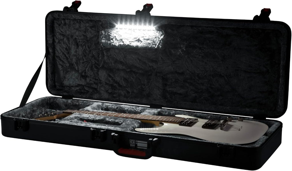 Gator Cases Molded Flight Case for Electric Guitar with Internal LED Lighting and TSA Approved Locking Latch, (GTSA-GTRELEC-LED)