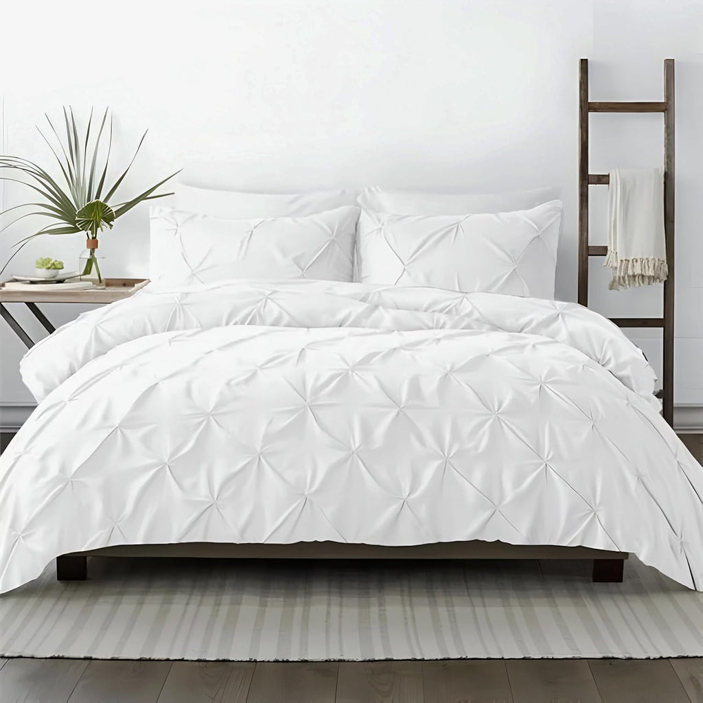 Kotton Culture Custom Pinch Pleated - Pintuck Duvet Cover - 100% Egyptian Cotton 600 Thread Count Decorative Customize Comforter Cover(Desired Dimensions) - Zipper Closure & 7 Internal Ties - White