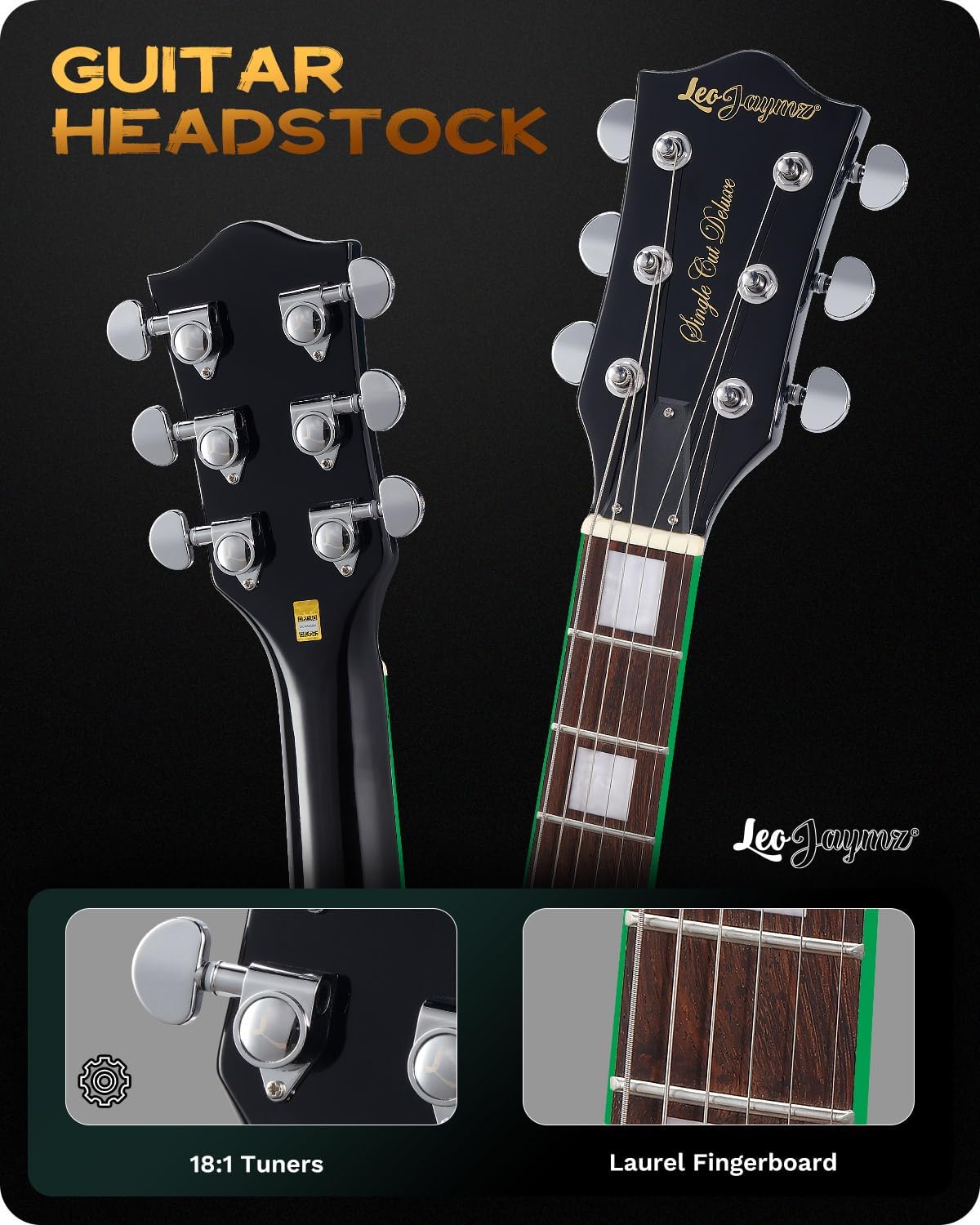 Leo Jaymz SC Series Electric Guitar – Mahogany Body, Laurel Fingerboard, Dual Humbuckers, Tune-O-Matic Bridge, C Neck, 18:1 Tuners (Black Green)