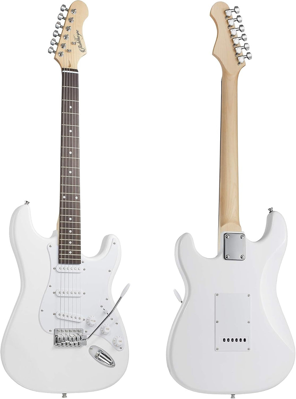 Ashthorpe 39-Inch Electric Guitar (White-White), Full-Size Guitar Kit with Padded Gig Bag, Tremolo Bar, Strap, Strings, Cable, Cloth, Picks