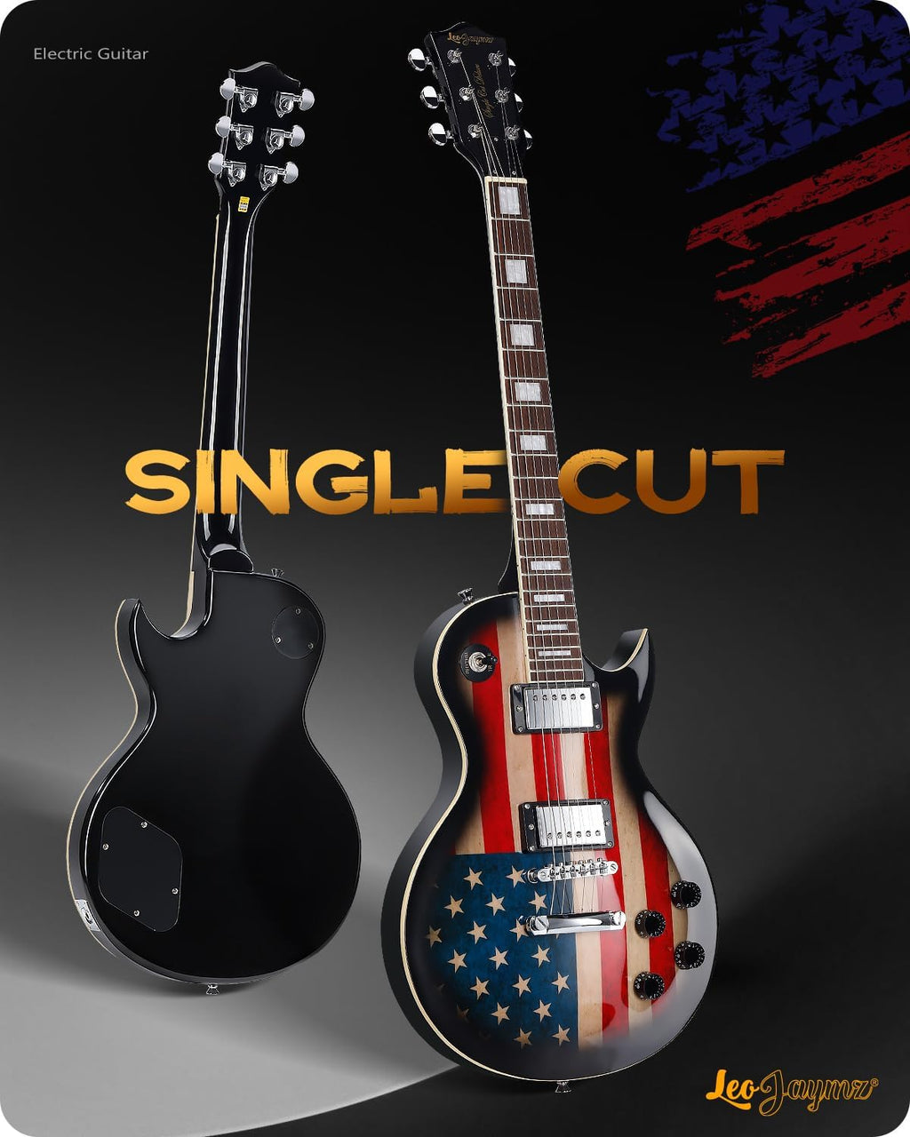 Leo Jaymz SC Series Electric Guitar – Mahogany Body, Laurel Fingerboard, Dual Humbuckers,Tune-O-Matic Bridge, C Neck, 18:1 Tuners (US Flag)