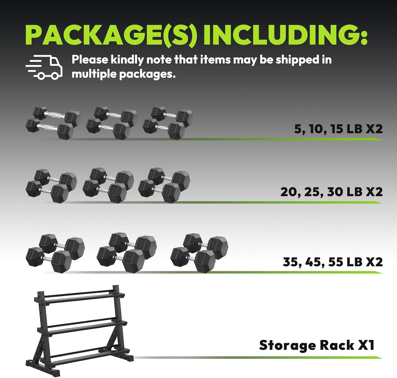 HANDBODE Hex Dumbbell Set with Rack, 300-840 lb Rubber Coated Fixed Weights Sets with Heavy Duty Storage Stand, Hexagon Shape, Multiple Weight Options Home Gym Equipment for Strength Training