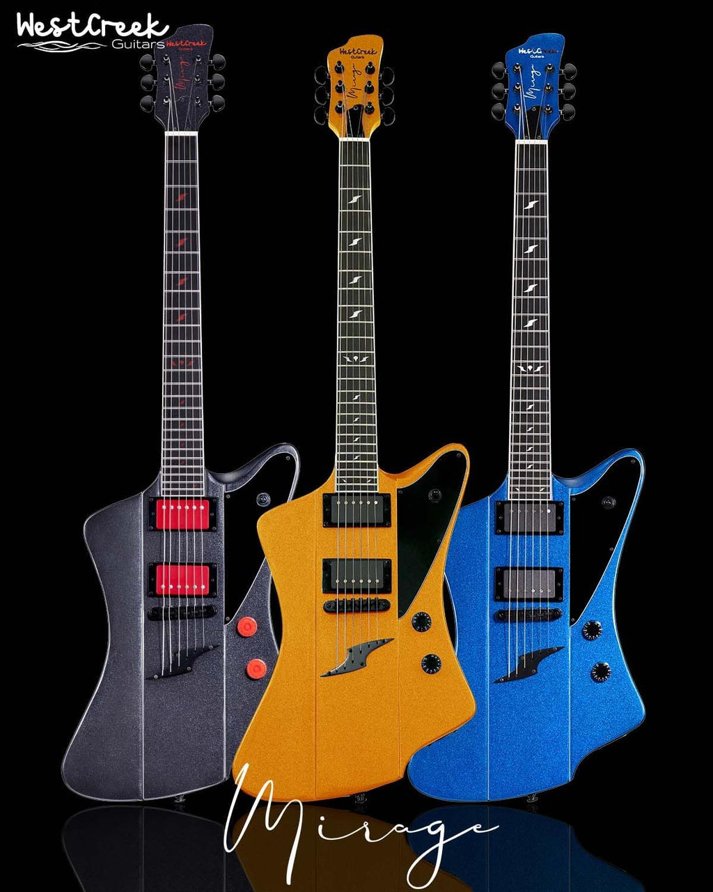 WestCreek Mirage Solid Body Electric Guitar, Mahogany Body, Maple Neck, Ebony Fretboard, Rounded End Frets, Bone Nut, 24 Frets (Gold)