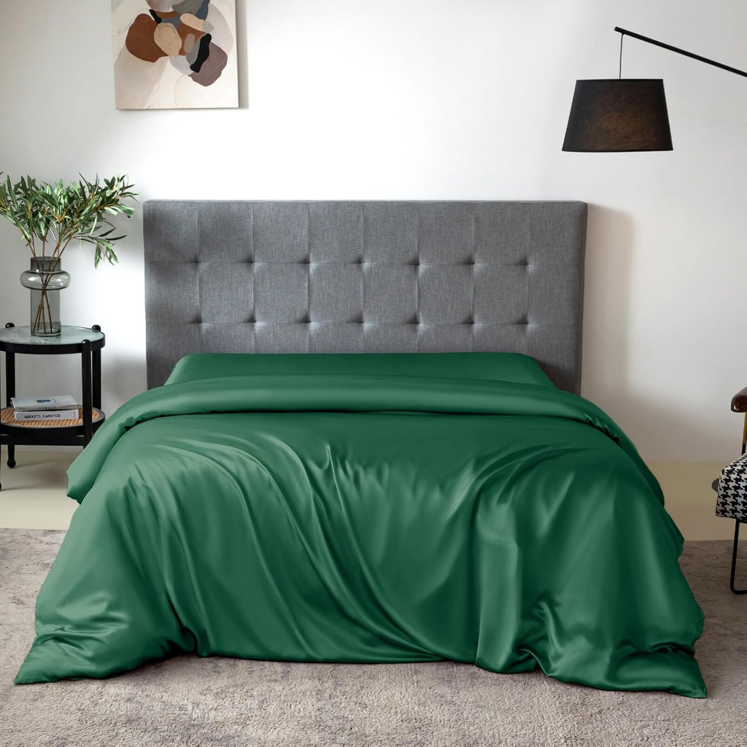 THXSILK Silk Duvet Cover, 100% 7A+ Mulberry Silk Comforter Cover, Seamless, Breathable, Easy Care Zipper Closure, 1 Duvet Cover Only - Queen, Emerald Green