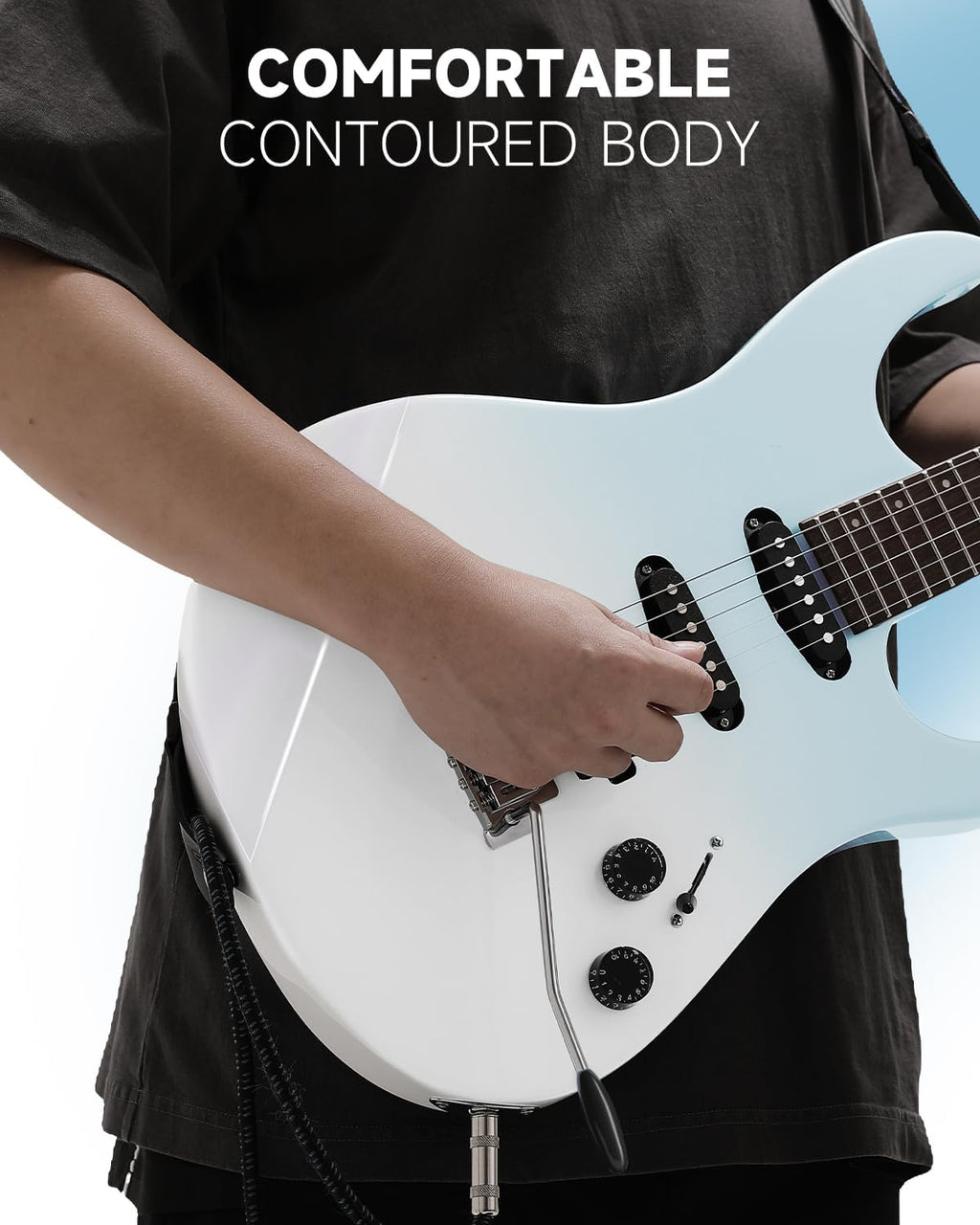 Donner DMT-66 Solid Body Electric Guitar Kit for Beginners, Full Size 39' Electric Guitar with HSS Pickups, Poplar Body, Maple Neck, Starter Guitar with Gig Bag, Strap, Whammy Bar Arm, Gradient Blue
