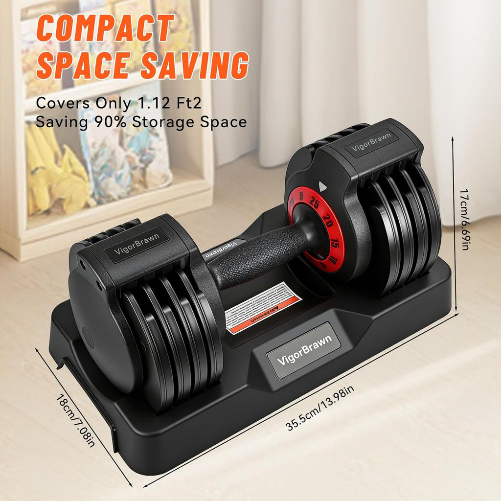 Adjustable Dumbbell Set, 2-in-1 Weights with Anti-Slip Handle, Fast Weight Adjustment for Home Gym, Strength Training, Single/Pair with Tray