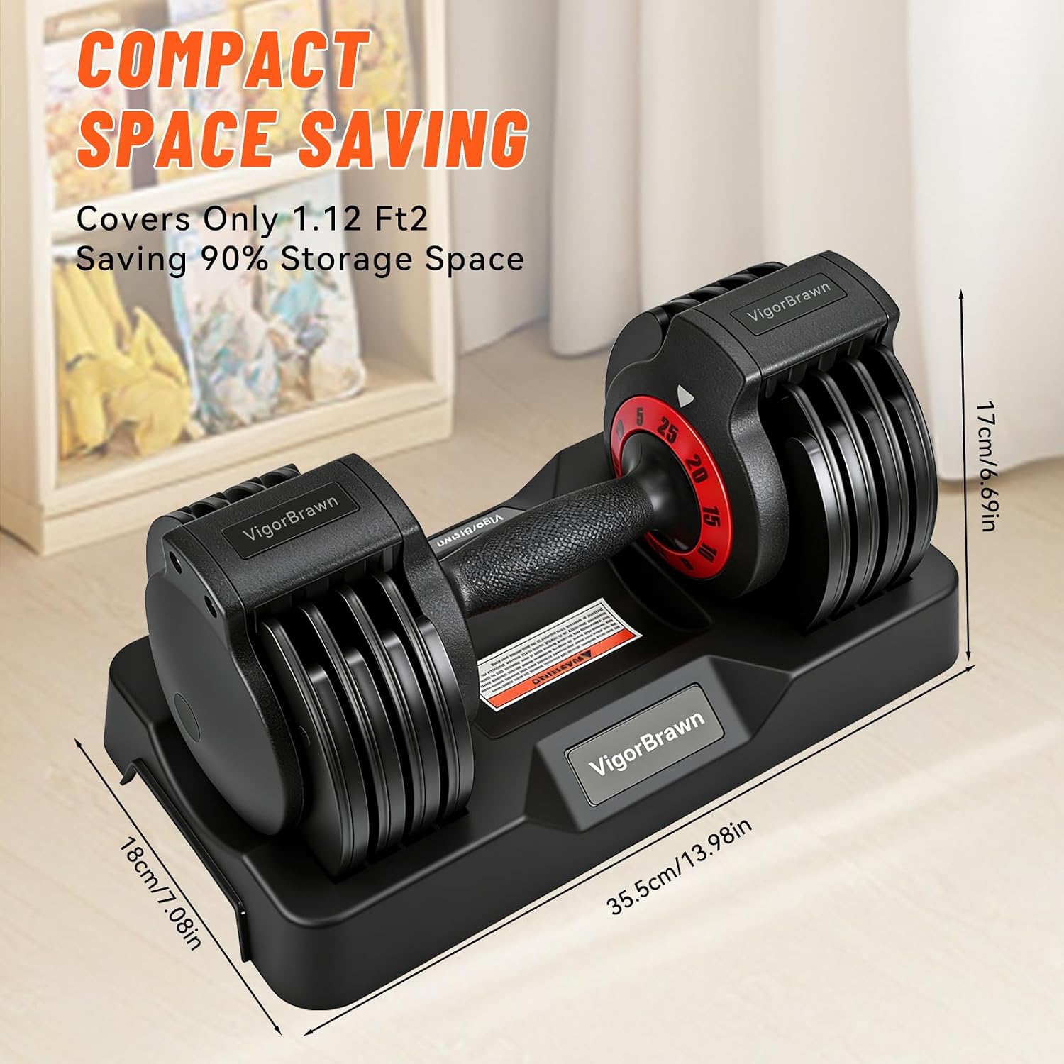 Adjustable Dumbbell Set, 2-in-1 Weights with Anti-Slip Handle, Fast Weight Adjustment for Home Gym, Strength Training, Single/Pair with Tray