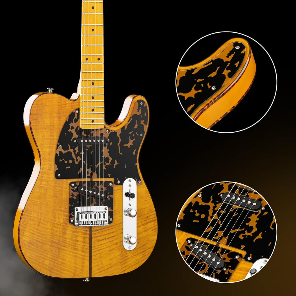 MBT Solid Body Electric Guitar with Mahogany Body, Maple Fingerboard and Bone Nut, for Beginner to Professional Players, Right Handed, Natural Gloss Surface