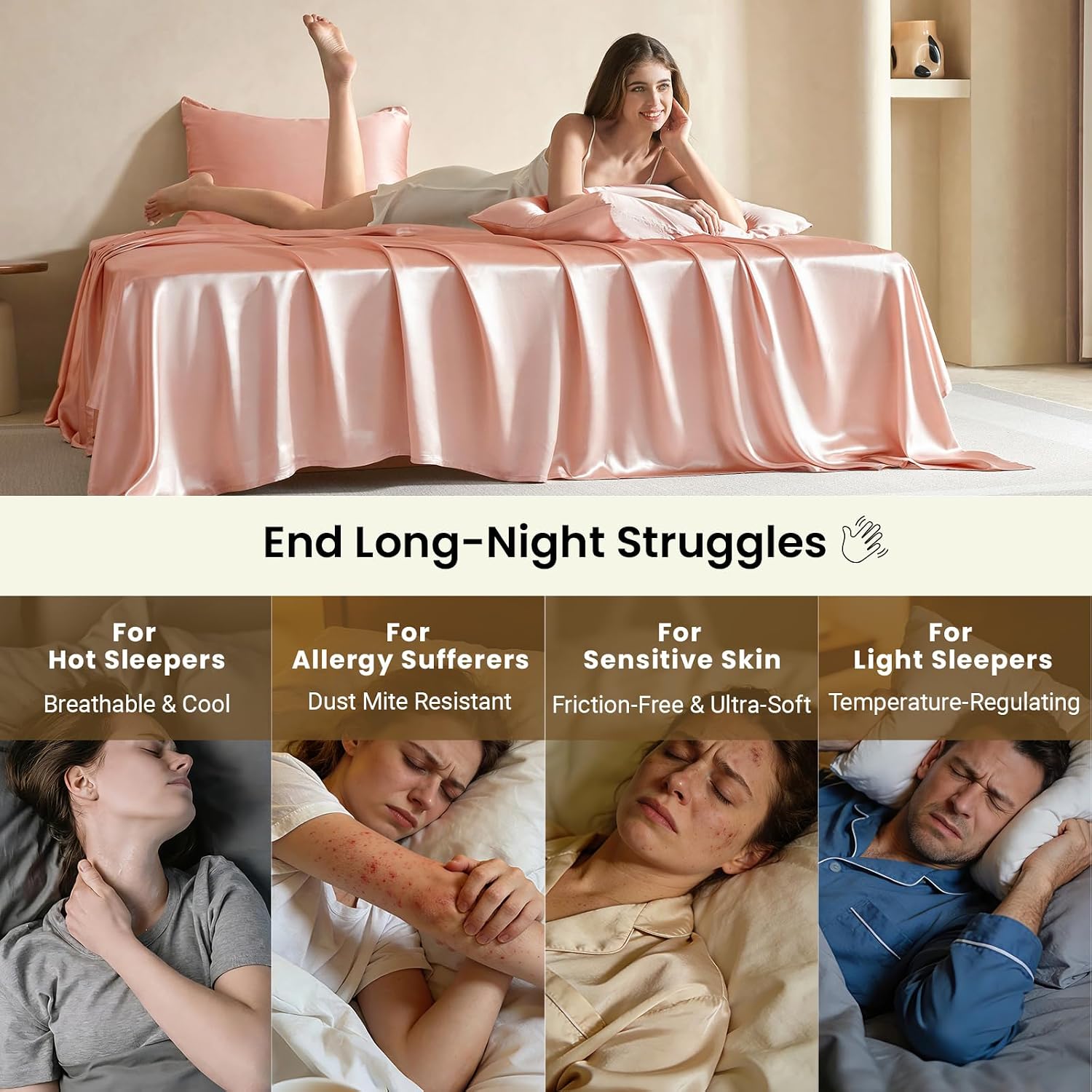 THXSILK Luxury Mulberry Silk Bed Sheets Set - 4pcs Silk Sheets Set 16' Deep Pocket - 1 Fitted Sheet, 1 Flat Sheet, 2 Pillowcases with Zipper Closure - Full, Charming Pink