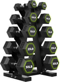 HANDBODE Rubber Coated Hex Dumbbell Set with A-Frame Rack, 100 lb - 550 lb Multiple Options Weight, Hexagon Non-Rolling Shape, Ergonomic Knurled Handle, Home Gym Equipment for Strength Training