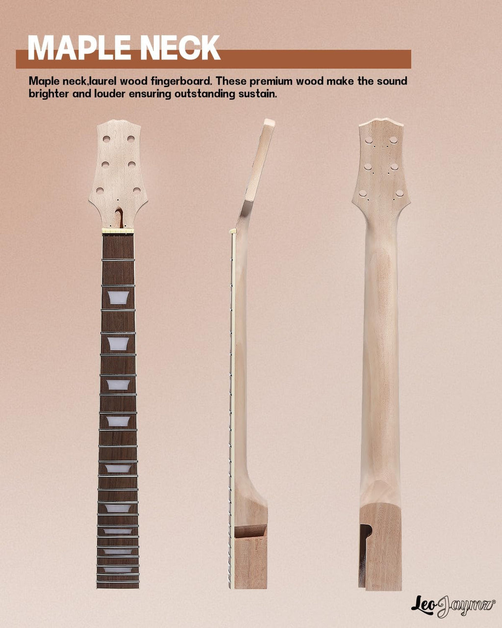 Leo Jaymz DIY Single Cut Electric Guitar Kits with Mahogany Body and Neck - Rosewood Fingerboard and All Components Included (LP Hollow)