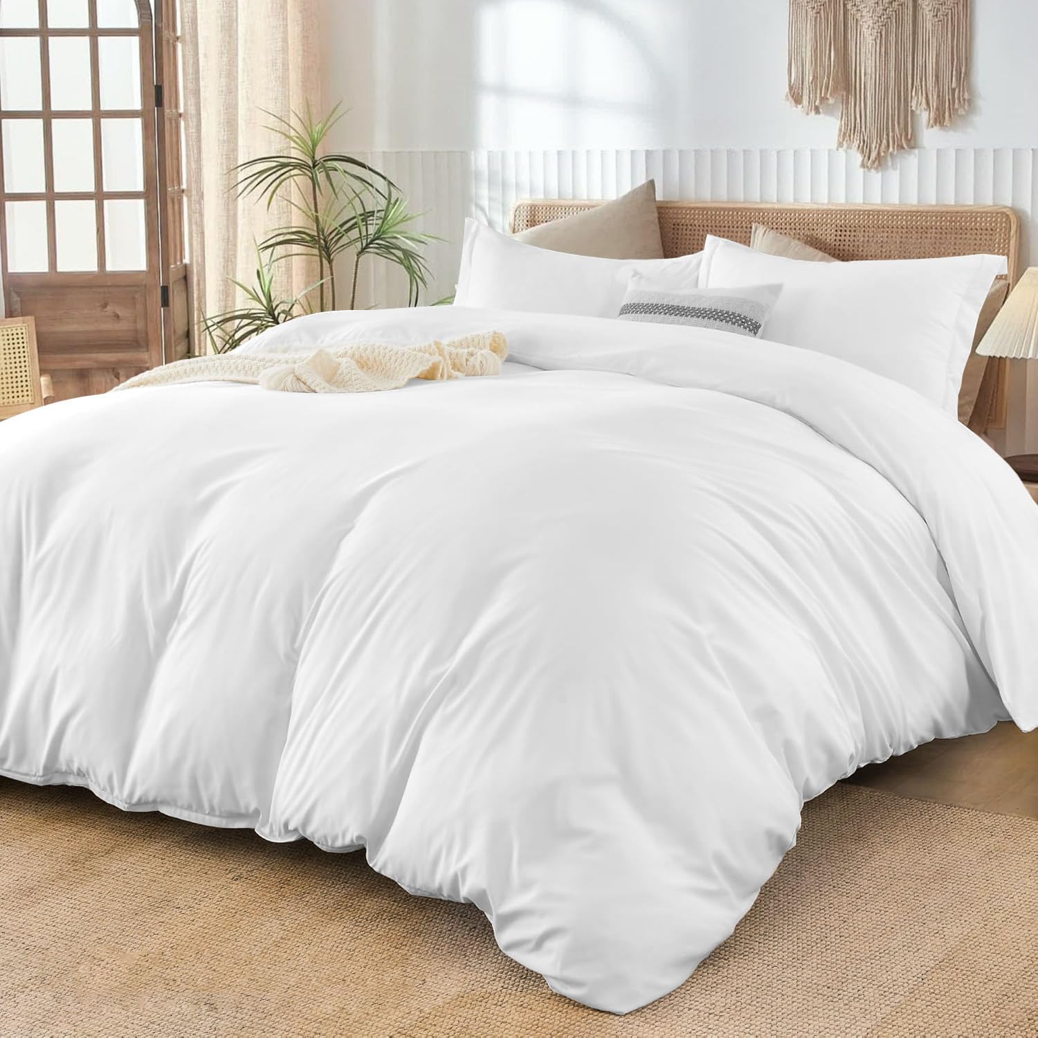 800TC 3 Sided Zipper Duvet Cover Set Soft Egyptian Cotton 3 Sided Zipper Closure, 3 PCS 1-Duvet Cover & 2- Pillow Shams - Twin/Twin-XL Size (68 x 90) Inches, (Solid White)