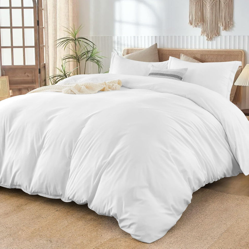 800TC 3 Sided Zipper Duvet Cover Set Soft Egyptian Cotton 3 Sided Zipper Closure, 3 PCS 1-Duvet Cover & 2- Pillow Shams - Eastern King Size (108' x 118') Inches, (Solid White)