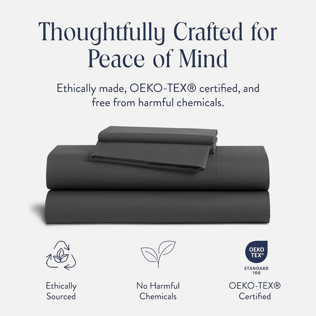 Brooklinen Luxury Sateen 4 Piece Sheet Set - 100% Cotton Bed Sheets, Durable California King Size Sheets Set in Slate Grey, Oeko-TEX Certified Bedding Set, 1 Fitted Sheet, 1 Flat Sheet, 2 Pillowcases