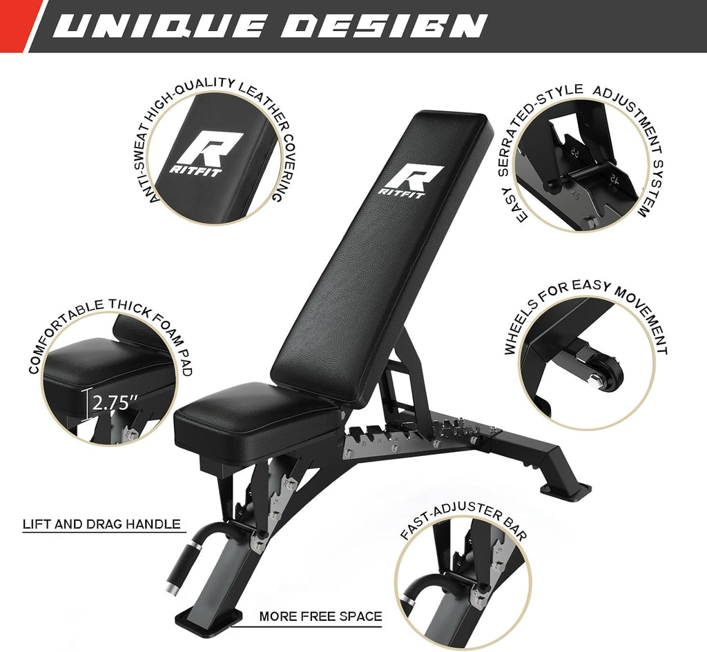 RitFit Multi-Function Garage & Home Gym Package Includes 1200LBS Power Cage PPC03/P3 with Cable Crossover System, Weight Bench, Olympic Barbell Weight Set, Full Body Workout