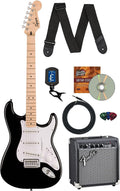 Fender Squier Sonic Stratocaster - Black Bundle with Frontman 10G Amp, Cable, Tuner, Strap, Picks, and Austin Bazaar Guitar DVD
