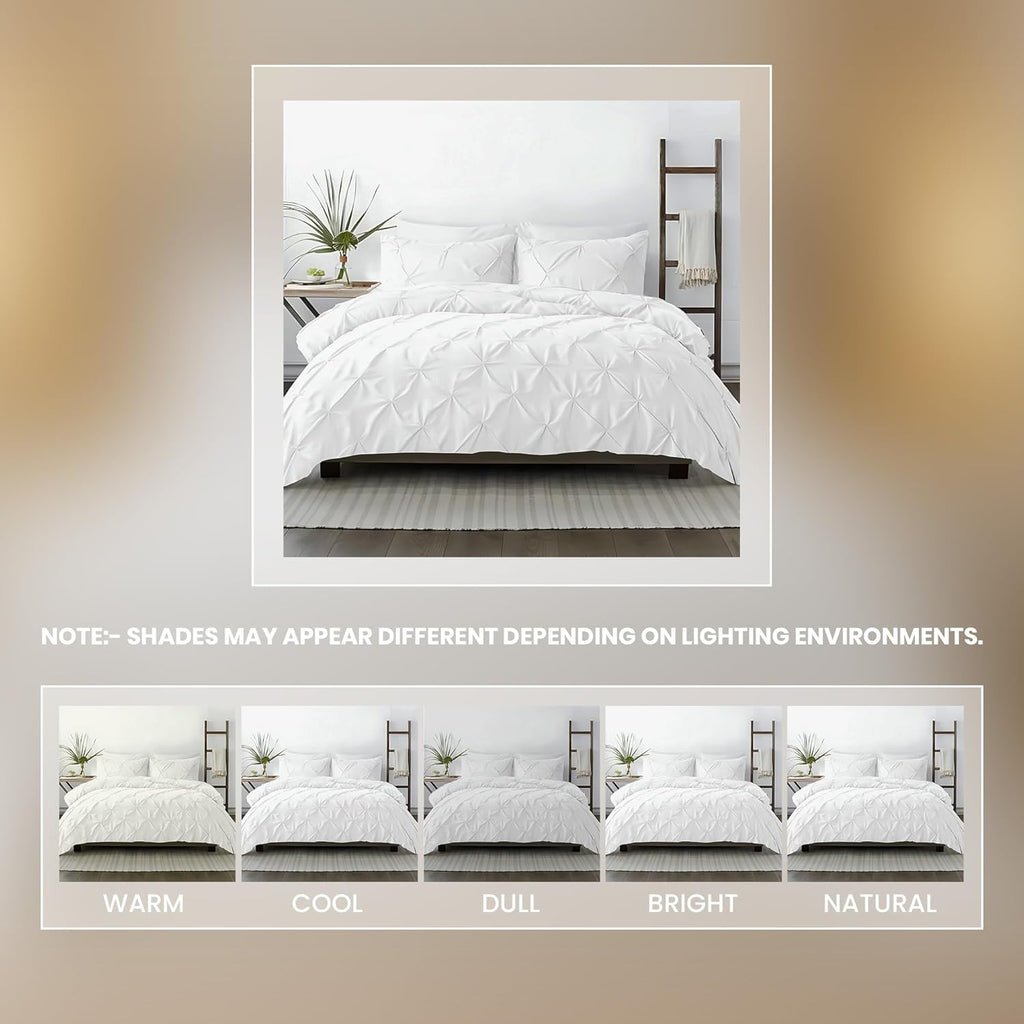 Kotton Culture Custom Pinch Pleated - Pintuck Duvet Cover - 100% Egyptian Cotton 600 Thread Count Decorative Customize Comforter Cover(Desired Dimensions) - Zipper Closure & 7 Internal Ties - White