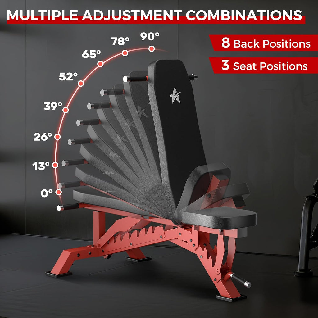 Weight Bench, Adjustable Workout Bench for Home Gym Full Body Workout, 1300LBS Weight Capacity Bench Press, Flat/Incline Bench with 33' Extra-Long Backrest & Wheels