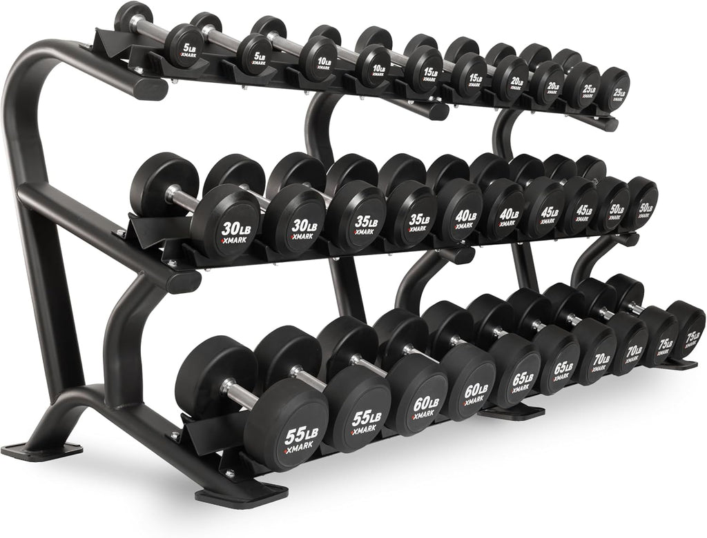 XMARK Dumbbell Weights Sets, 5-50lb and 5-75lb Dumbbell Sets, No Odor, Urethane Dumbbells, Commercial Gym and Home Gym Equipment