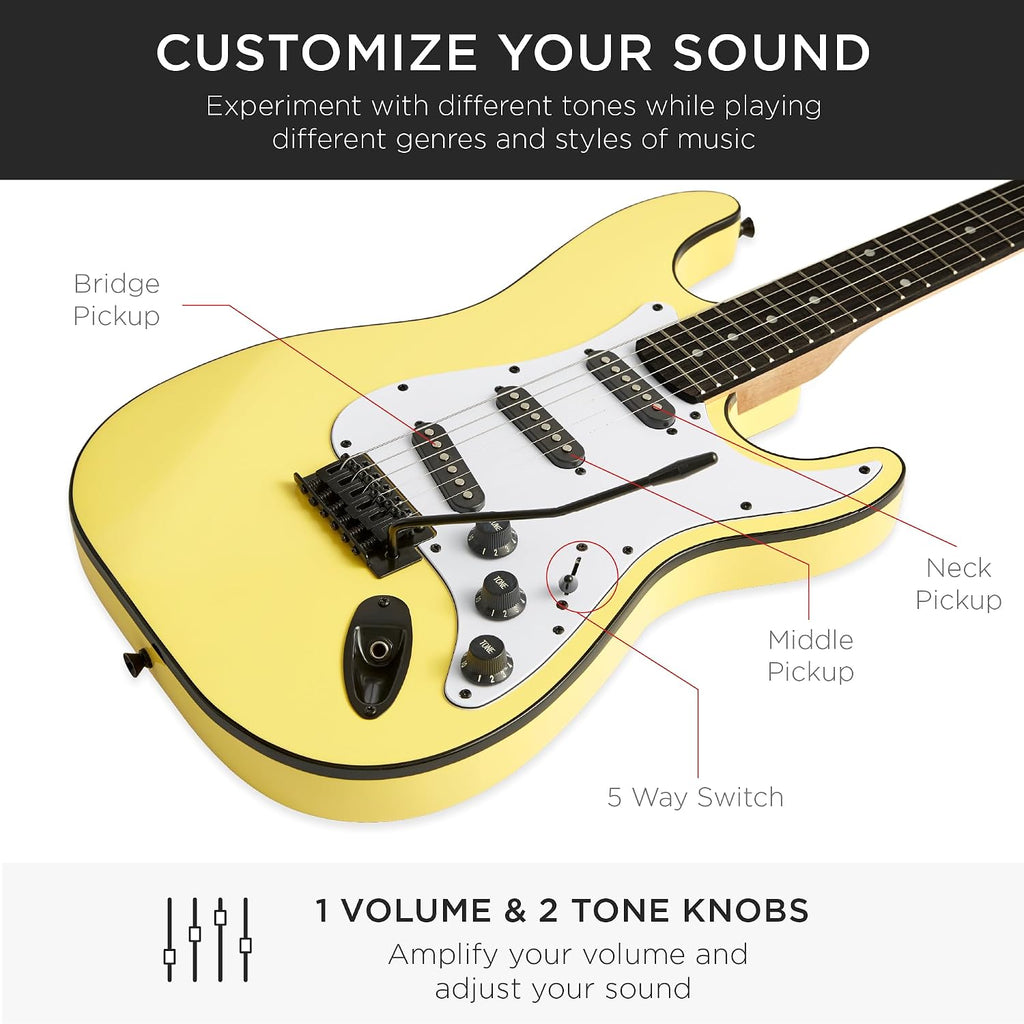 Best Choice Products 39in Full Size Beginner Electric Guitar Starter Kit w/Case, Strap, 10W Amp, Strings, Pick, Tremolo Bar - Yellow