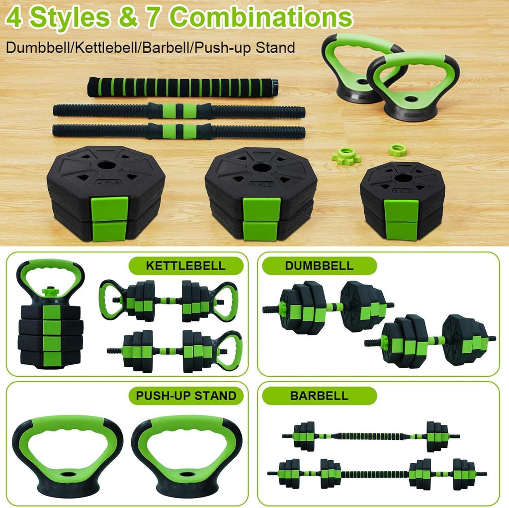 GarveeLife 44 LBS Adjustable Dumbbell Set with Iron Grip for Home Gym,4-in-1 Adjustable Weights as Barbell Set, Dumbbell Set,Kettlebells and Push-up